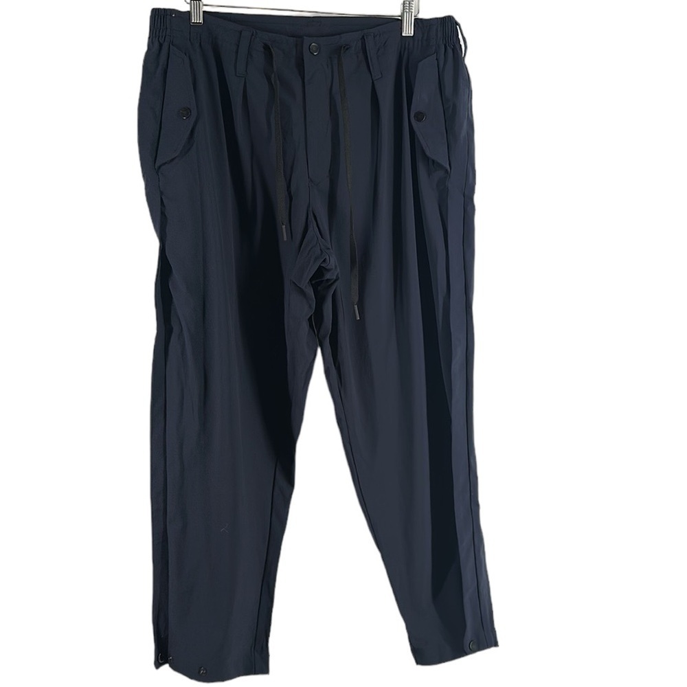 Paskho utility cargo pants pockets dark blue adjustable bottom hiking sz M